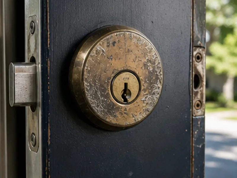 Worn residential deadbolt before locksmith service