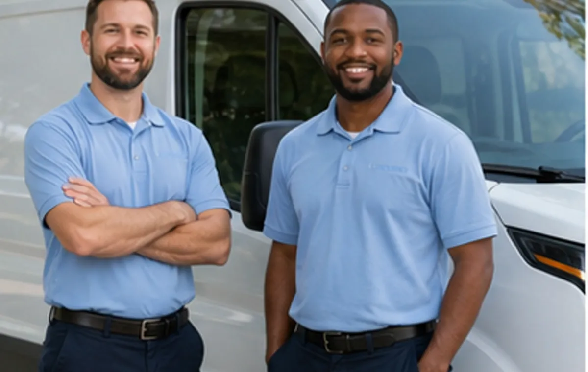 Houston locksmith team beside mobile service van